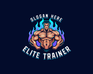 Flame Muscle Man Trainer logo design