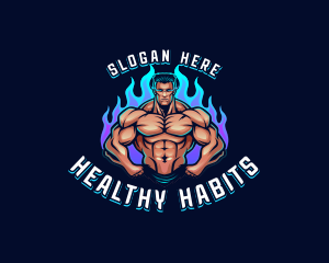 Flame Muscle Man Trainer logo design