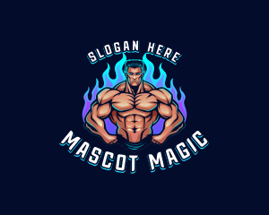 Flame Muscle Man Trainer logo design