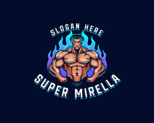 Bodybuilding - Flame Muscle Man logo design