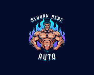 Fit - Flame Muscle Man logo design