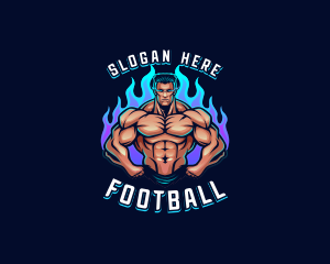 Fighter - Flame Muscle Man logo design