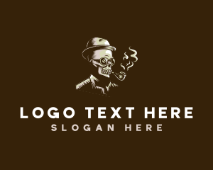 Scary - Smoking Skull Hipster logo design