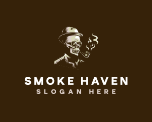 Smoke - Smoking Skull Hipster logo design