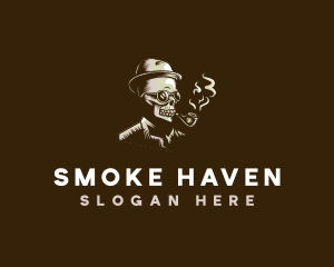 Smoking Skull Hipster logo design