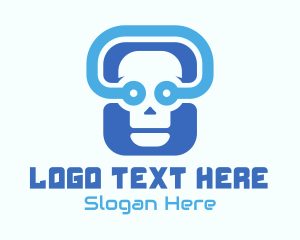 Internet Security - Blue Tech Skull logo design