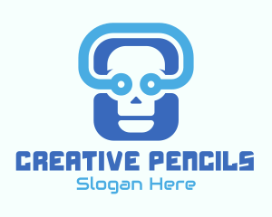 Blue Tech Skull  logo design