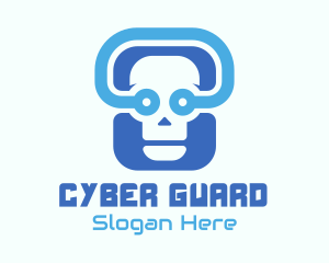 Malware - Blue Tech Skull logo design