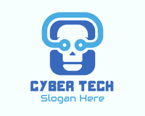 Hacker - Blue Tech Skull logo design