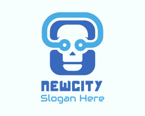 Blue Tech Skull  logo design