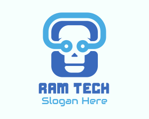 Blue Tech Skull  logo design