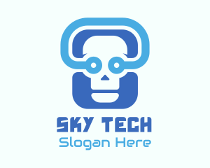 Blue Tech Skull  logo design