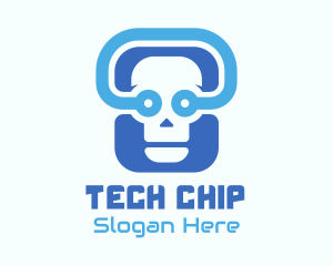 Blue Tech Skull  logo design