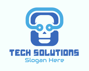 Tech - Blue Tech Skull logo design