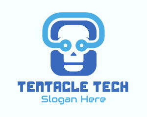 Blue Tech Skull  logo design