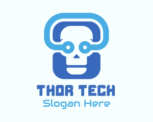 Blue Tech Skull  logo design