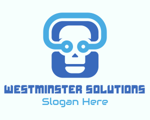 Blue Tech Skull  logo design