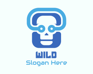 Cyber - Blue Tech Skull logo design