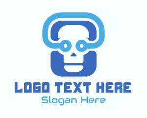 Blue Tech Skull  Logo