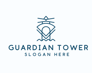 Blue Geometric Lighthouse logo design