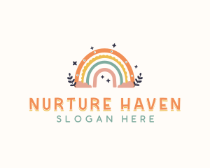 Postpartum - Rainbow Kindergarten Boho logo design