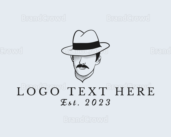 Mustache Fedora Hat Logo