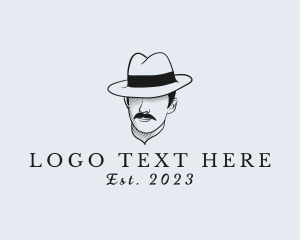 Hairstyling - Mustache Fedora Hat logo design
