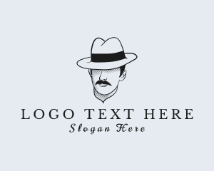 Mustache Fedora Hat Logo