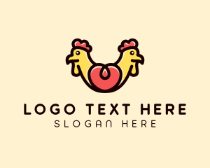 Fried Chicken - Symmetrical Chicken Heart logo design