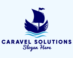 Caravel - Maritime Ship Wings logo design