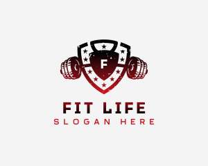 Barbell Shield Fitness logo design