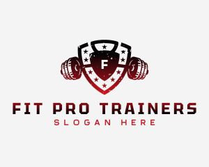 Barbell Shield Fitness logo design