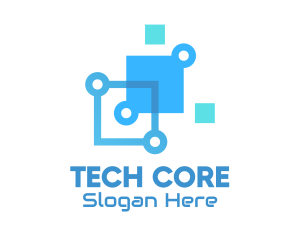 Blue Digital Tech Squares logo design