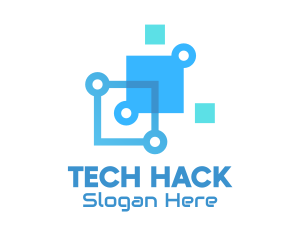 Blue Digital Tech Squares logo design