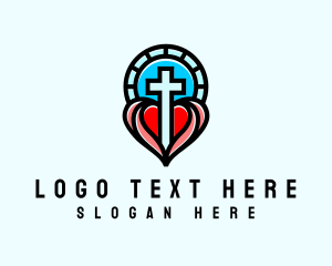 Chapel - Church Crucifix Heart logo design