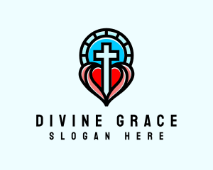 Priest - Church Crucifix Heart logo design