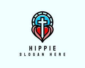 Cross - Church Crucifix Heart logo design