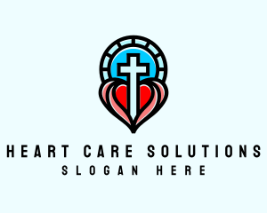 Church Crucifix Heart logo design