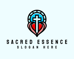 Church Crucifix Heart logo design