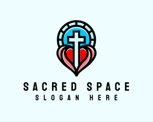 Church Crucifix Heart logo design