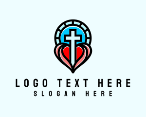 Mass - Church Crucifix Heart logo design