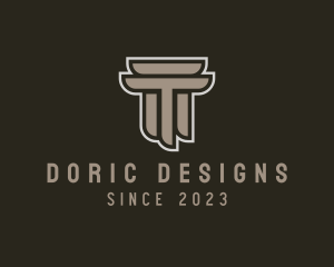 Doric - Ancient Column Letter T logo design