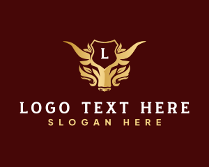 Leaves - Luxury Bull Crest Shield logo design