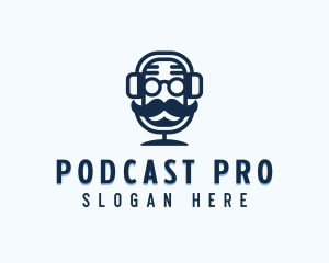 Podcaster - Mustache Podcast Media logo design