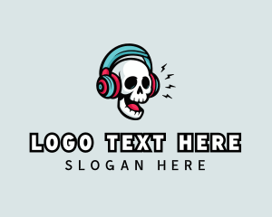 Podcasting - Hipster Podcast Skull logo design