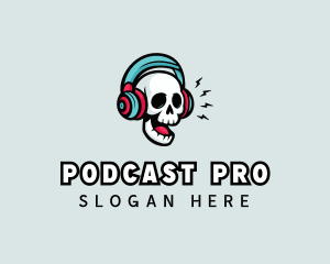 Podcaster - Hipster Podcast Skull logo design