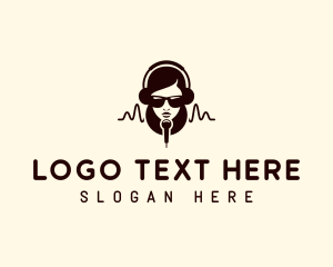 Headphones - Podcast Mic Girl logo design
