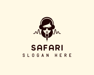 Headphones - Podcast Mic Girl logo design