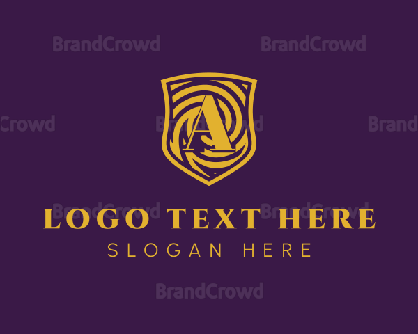 Gold Spiral Shield Letter A Logo