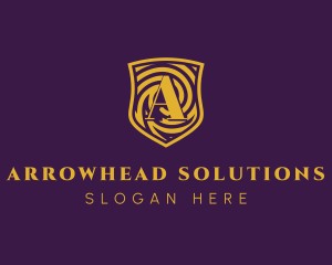 Gold Spiral Shield Letter A logo design